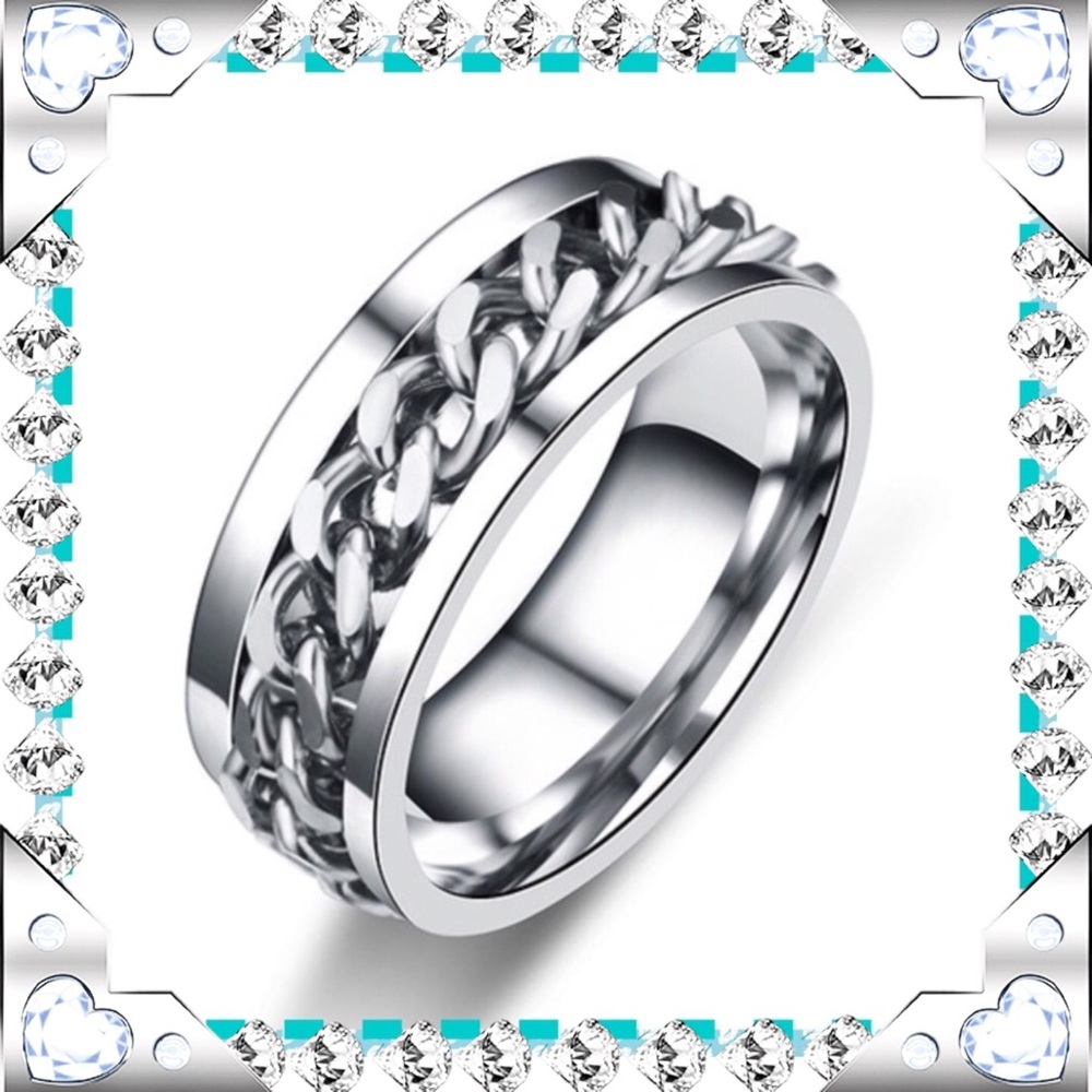 💝 UNIQUE MAN CHAIN WEDDING RING BAND TITANIUM SILVER NEW